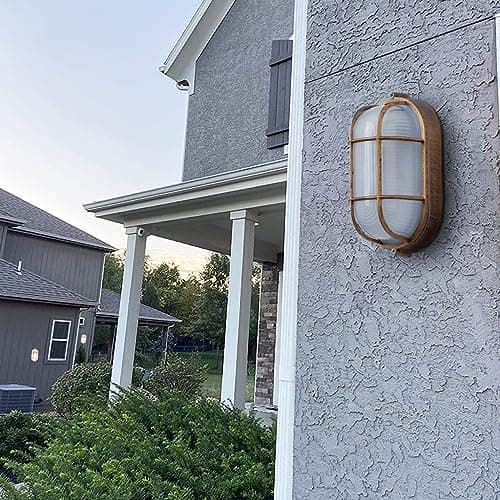 2 Pack Outdoor Oval Wall Lights, 8.3" Nautical Bulkhead Light, Flush Mount for Wall or Ceiling, Aluminum with Frosted Glass Wall Sconce Sauna Lamp, E26 Base Wall Lighting, Sconce for Garage Terrace