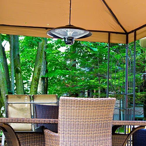 Indoor/Outdoor Ceiling Electric Patio Heater with LED Light and Remote Control, Black