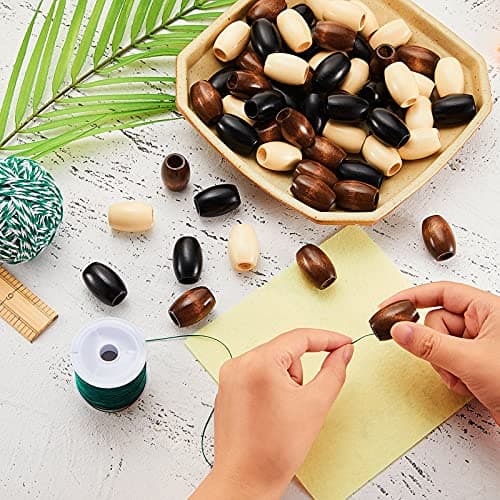 Syhood 60 Pcs Large Hole Wooden Beads 30 x 20 mm Macrame Loose Wood Natural Tube Beads for DIY Hair Craft Making(Multicolor)