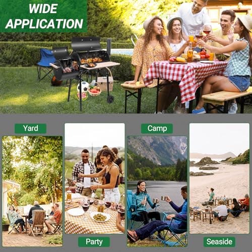 Outvita Charcoal Grill and Offset Smoker, Outdoor Patio Barbecue Cooker with Wheels, Portable Backyard BBQ Oven with Side Fire Box for Camping, Picnic, Party
