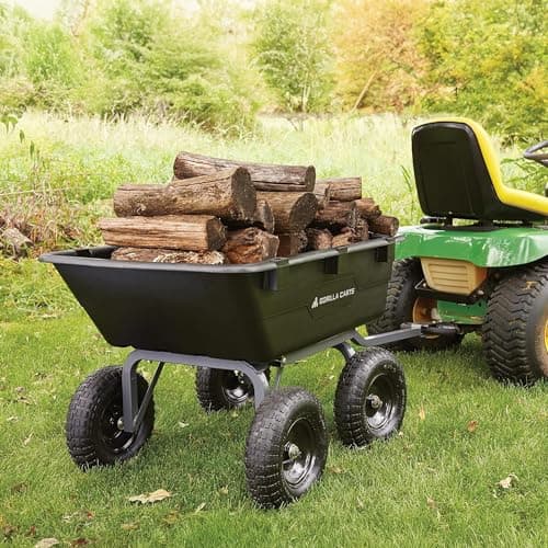 Gorilla Carts Heavy Duty Poly Utility Dump Wagon Garden Cart w/Pneumatic Tires, 6 Cu Ft - 1200 lb Capacity Outdoor Wheelbarrow for Yard, Landscaping & Gardening, Lawn Tractor or ATV Towable