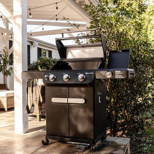 Monument Grills Outdoor Barbecue Stainless Steel 3 Burner Propane Gas Grill, 48,000 BTU Patio Garden Grill with Side Burner and Knob Controls, Mesa325, Black