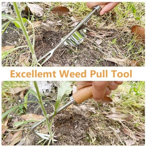 Hand Dibber, Stainless Steel Sow Dibbler with Wood Handle, Garden Hole Punch Dibbler Tool for Planting Seeds & Bulbs (Medium Log Color Hooked)