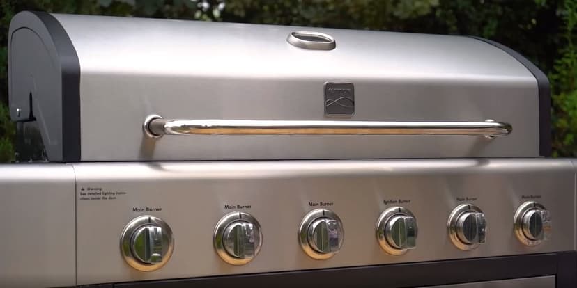 Kenmore 6-Burner Propane Gas BBQ Grill with Side Burner, 73,000 BTUs, Stainless Steel Cabinet Grill with Cast Iron Grates for Outdoor Cooking, Backyard BBQ, Patio, Large Parties