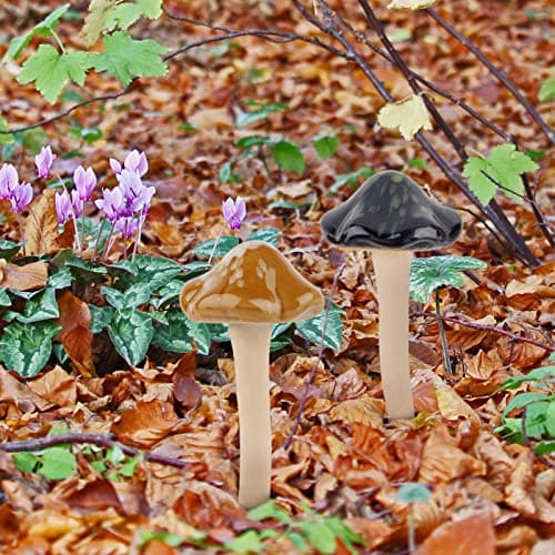 8Pcs Ceramic Garden Mushrooms Figurine Decorative Plants Stakes Accessories Lawn Ornaments Statue for Outdoor (Random Color) (Blooming-1)
