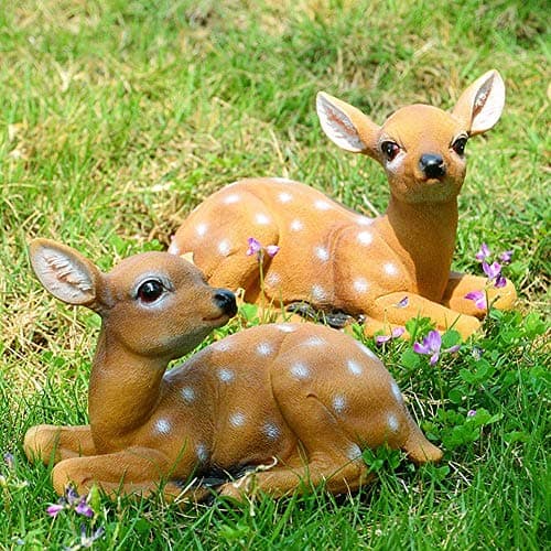 YukaBa Garden Resin Deer Figurine, Outdoor Garden Statue Deer Lying Down Sculpture Ornaments 6.7x4.5in, Polyresin, Full Color(2 Pcs)