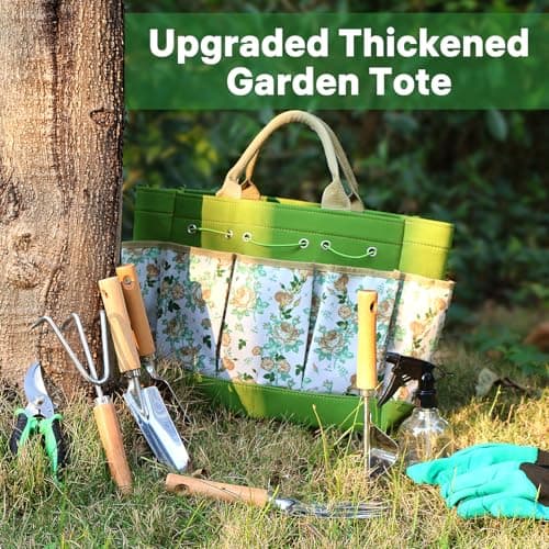 10-Piece Gardening Tool Set with Heavy Duty Rust-Resistant Hand Tools, Durable Floral Organizer Tote Bag, and Gardening Gloves – Perfect Gardening Gifts for Women and Beginners