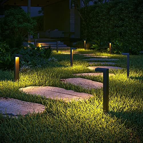 EDISHINE Low Voltage Landscape Lighting, 3000K 3.2W 50,000Hrs Waterproof Outdoor Landscape Path Lights, 12V LED Pathway Lights Wired, CRI80 Modern Aluminum L Shaped for Sidewalk Driveway, 4 Pack