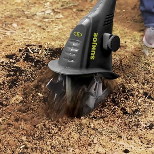 Sun Joe Electric Garden Cultivator with 2.5 Amp Motor and Steel Blades, Cultivates in 6.3 Inch Wide Path for Small Gardens and Flower Beds, Green