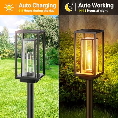Bright Solar Pathway Lights Outdoor, Large Panel Solar Lights Waterproof, Auto On/Off, Over 12 Hours Runtime, Garden Light, Lighting for Path Yard Walkway Driveway Decor, 4 Pack