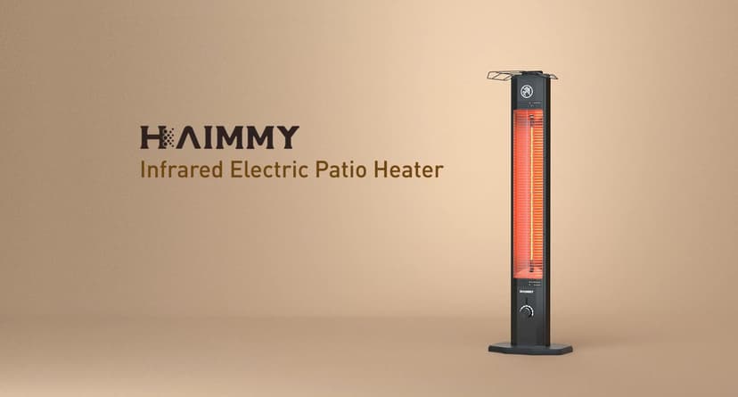 Outdoor Electric Patio Heater, Haimmy 42in Infrared Heater with Remote, 9 Heat Levels, 9H Timers, 1500W Instant Heating, Safety Lock, Tip-Over & Overheat Protection, IPX5 Waterproof Tower Space Heater
