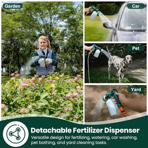 VENETIO 8-Dial Hose End Sprayer for Liquid Fertilizer/Soap | Precision Lawn, Yard & Garden Feeder with 16oz Bottle for Uniform Fertilizing and Watering Plants | Car, Dog Wash Hose Attachment Nozzle