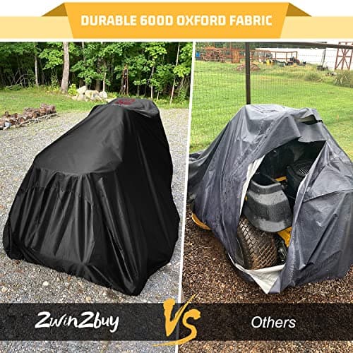 Riding Lawn Mower Cover, Heavy Duty Waterproof Polyester 600D Oxford Tractor Cover UV & Dust & Water Resistant, Universal Fit Decks up to 54" with Elastic Cord & Storage Bag (Black)
