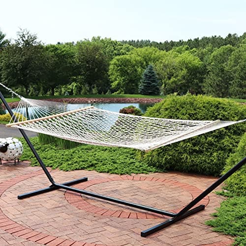 Sunnydaze Cotton Rope Double Hammock for Outside - 450-Pound Capacity Indoor or Outdoor Hammock with Spreader Bars - Natural