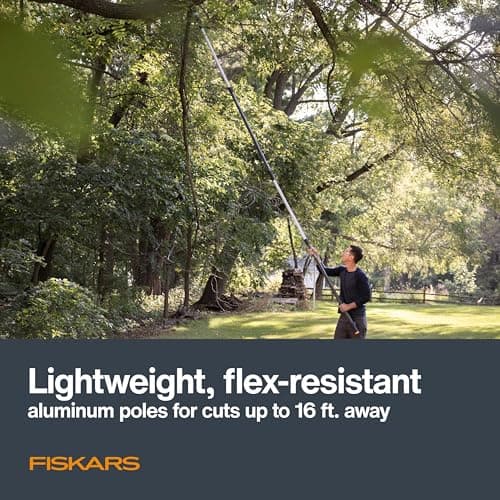 Fiskars XtendControl Extendable Tree Pruner (16 ft), Adjustable Branch Trimmer with Rotating Pruning Head, 15" X3 Double-Hooked Saw, 4-8 ft Extension Poles & Automatic Cord Reel for Precision Cutting