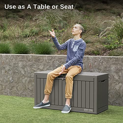 EAST OAK Outdoor Storage Box, 60 Gallon Deck Box Indoor and Outdoor Use, Waterproof Resin Storage Bin for Patio Cushions, Gardening Tools, Lockable, UV Resistant, Grey