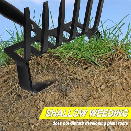 6-Tines Rake and Stirrup Hoe - Adjustable Long Handle Scuffle Loop Hula Action Hoe for Weeding, Digging, Loosening Soil, Stainless Steel Tiller Cultivator for Gardening, Raised Flower Beds Planting.