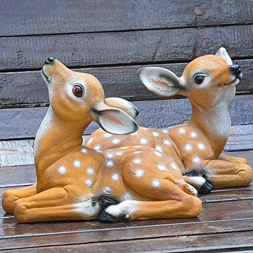 YukaBa Garden Resin Deer Figurine, Outdoor Garden Statue Deer Lying Down Sculpture Ornaments 6.7x4.5in, Polyresin, Full Color(2 Pcs)