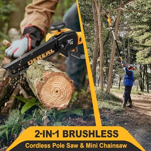 2-in-1 Cordless Pole Saw, Brushless Mini Chainsaw with Pole, 20V 4.0Ah Battery Powered Pole Saws for Tree Trimming, 8" Cutting Power Small Pole Saw, 18ft Reach Electric Saw for Trees With Pole