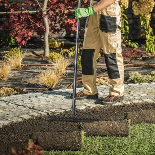 Garden Rake, 5FT Bow Rake Heavy Duty Leveling Rake with Adjustable Handle, 17 Tines Wide Head Metal Thatch Rake for Gardening Leaves Lawn Yard Mulch Rake