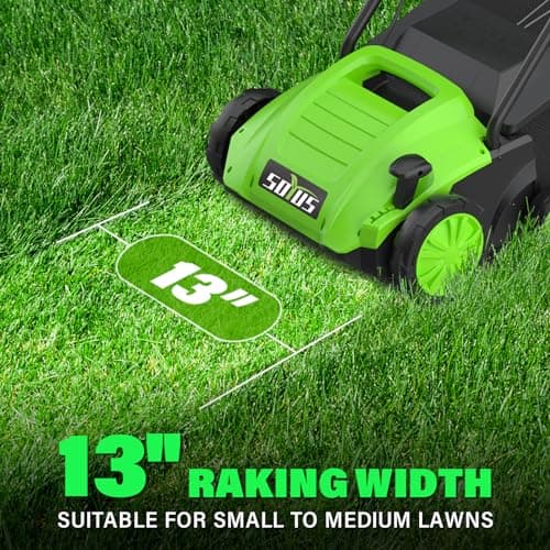 SOYUS Electric Dethatcher and Scarifier with 30L Collection Bag, 13-Inch 12 Amp 2-in-1 Corded Lawn Dethatcher with 4-Postion Depth Adjustment, Quick-Fold, Increases Lawn Health