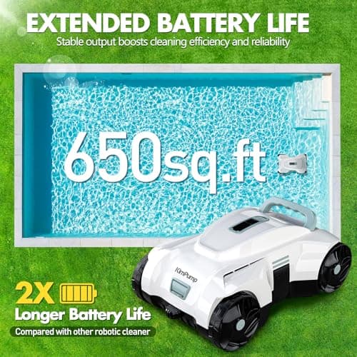 Automatic Pool Vacuum Robot, Cordless Robotic Pool Cleaner for Inground Pools, Pool Vacuum Cleaner Automatically Removes Debris Underwater, 90-120Min Runtime, Ideal for Flat Above Ground Pools