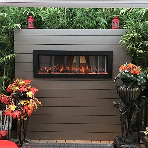 Touchstone Sideline Indoor/Outdoor Decorative Electric Fireplace -No Heat -GFI Plug for Outdoor Use -50" Wide -in Wall Recessed or Wall Mount -Realistic 3 Color Flame -Log & Crystal -Model 80017