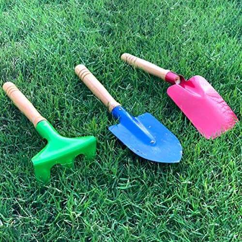 Kids Gardening Tool Set, 6PCS Gardening Tools for Kids Metal with Sturdy Wooden Handle Safe Gardening Tools 8" Children Beach Sandbox Toy