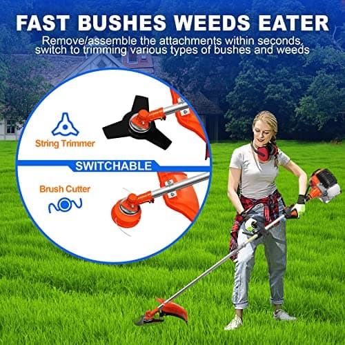 Iglobalbuy 52cc 2-Stroke 5 in 1 Garden Hedge Trimmer Combo, Gas Powered Long Reach Pole Saw Grass String Trimmer Brush Tree Cutter Pruner Weed Eater Multi Functional Garden Trimming Tools