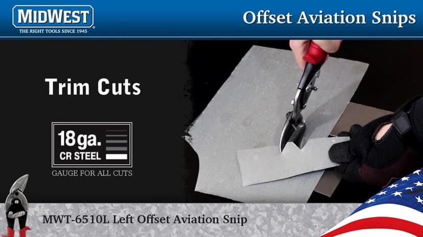 MIDWEST Aviation Snip Set - Left and Right Cut Offset Tin Cutting Shears with Forged Blade & KUSH'N-POWER Comfort Grips - MWT-6510C