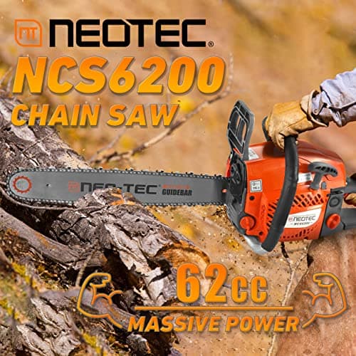 NEOTEC 20 Inch Chainsaw, 62CC Power Chain Saws Gas Powered 2 Stroke Handed Petrol Gasoline Chain Saw for Cutting Wood Outdoor Garden Farm Home