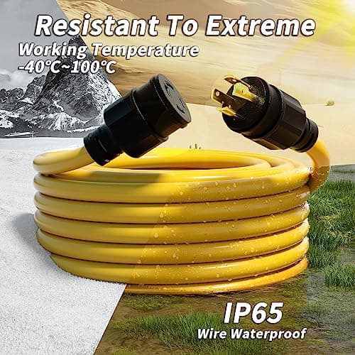 50FT 30 Amp Generator Extension Cord 4 Prong, NEMA L14-30P/L14-30R 10 Gauge STW 125/250V Twist Lock Generator Cord Heavy Duty, Yellow ETL Listed