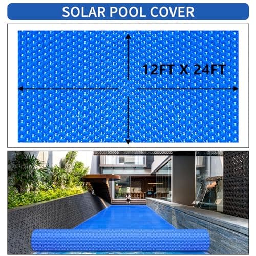 Evoio Solar Pool Covers, 12 x 24 Foot Solar Pool Blankets for Inground Above Ground Rectangular Swimming Pools, Heavy-Duty Floating Bubble Pool Hot Tub Spa Solar Covers Thermal Blanket (12 x 24 Ft)