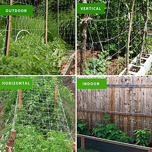 Tcamp Heavy-Duty Polyester Garden Trellis Netting Plant Climbing Net for Growing Vines Plants Vegetables Fruits Flowers, White Grow Tent (4.9Ft x15Ft, 3.5" Opening Mesh, 1 Pack Plant Net)