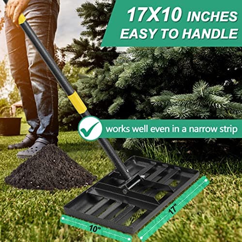 COCONUT Lawn Leveling Rake, 17x10 Heavy Duty Metal Head with Stainless Steel Grip, Adjustable Handle Dirt Ground Level Tool for Yard Garden (72 Inch)