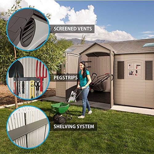 Lifetime 60079 Outdoor Storage Dual Entry Shed, 15 x 8 ft, Desert Sand