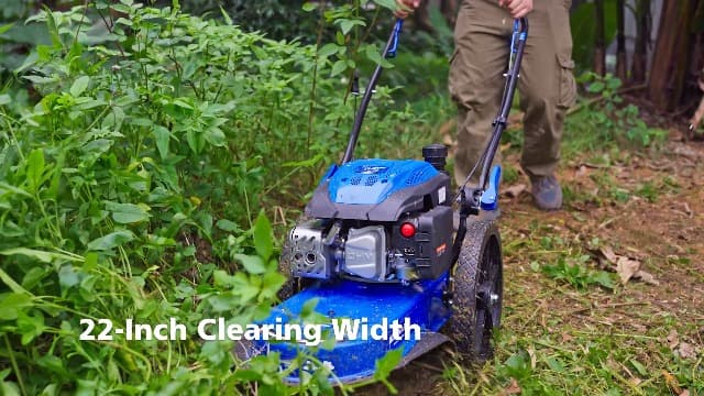 BILT HARD Walk Behind String Trimmer, 170cc 4-Cycle Gas Brush Hog Mower, 22 Inch Cutting Diameter, Push Weed Eater with 14 Inch Flat Free Wheels, Brush Cutter for Farm, Lawn, Yard