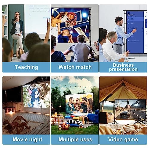 150"-Projector-Screen-with-Stand,HUANYINGBJB Outdoor Projection Screen, Portable 16:9 4K HD Rear Front Movie Screen with Carry Bag for Theater Backyard Movie Night,Cinema School, Churches, Parties
