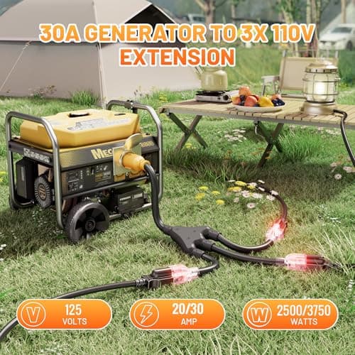 MECMO Shore Power NEMA L5-30P to 3X 5-15R/5-20R RV Generator Adapter Marine 30 Amp to 110 15 Amp Household Regular Connector, 30A 3 Prong Locking Generator Male L5-30P to 5-15R 5-20R 3-Way Female