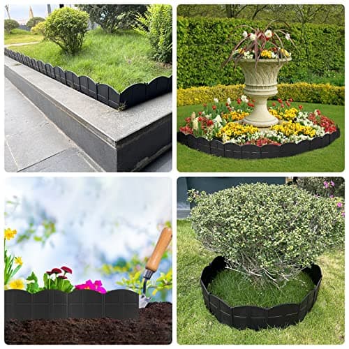 Vashly 20Ft Garden Edging 5.9 in Tall Landscape Edging 20 Pcs Garden Border Edging Plastic Flower Bed Edging Borders Lawn Edging with 20 Pcs Garden Stakes, Black