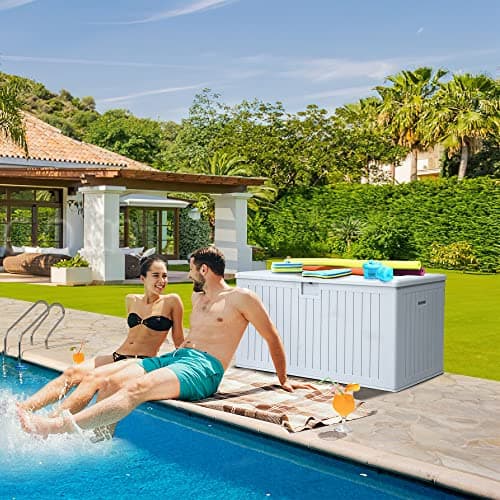 YITAHOME 230 Gallon Double-Wall Deck Box with Divider & Side Handles, Outdoor Large Storage for Patio Furniture Cushions, Garden Pool Accessories, Water Resistant & Lockable