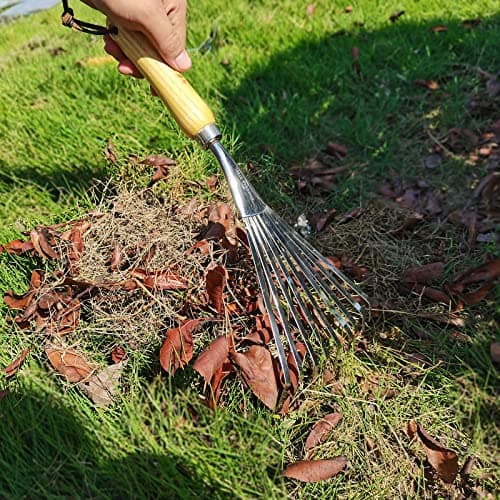 Hand Rakes, Garden Stainless Steel Hand Rake Soil Tiller with Ergonomic Handle, Small Leaf Rakes Great for Gardening, Garden Sweep Yard Flower Beds Tool