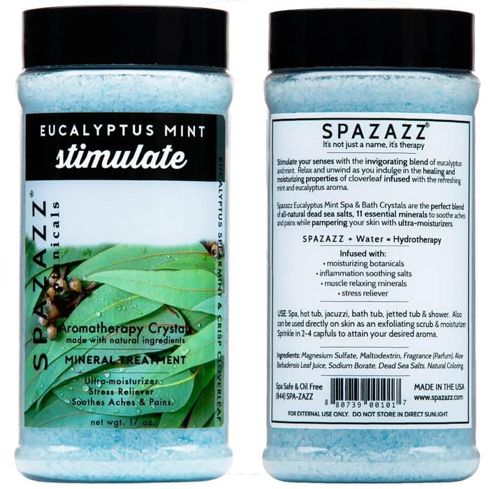 Spazazz Hot Tub Aromatherapy Bath Salt Crystals 3-Pack Bundle - Eucalyptus Mint Stimulate - Tropical Rain Revitalize - Honey Mango Arouse - Botanicals Collection Scents for Relaxing in Spas (17 oz)