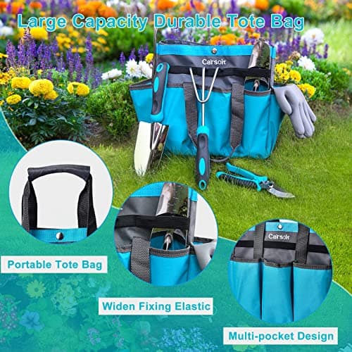 10 Piece Heavy Duty Stainless Steel Garden Tools Set with Ergonomic Rubber Handle. Variety of Gardening Hand Tools for Planting. Ideal Garden Gifts