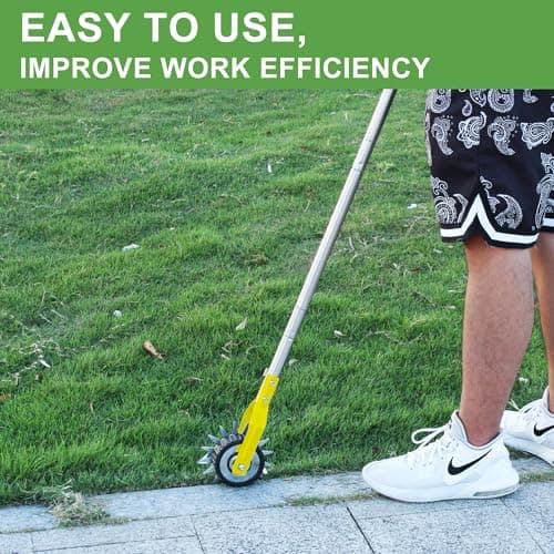 Wheel Rotary Edger Lawn Tool, Grass Edge Trimmer, Sidewalk Manual Lawn Edger, Strong 3 Sections Stainless Steel Handle with Cushion Grip, 58.3-Inch