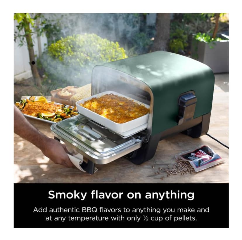 Ninja Woodfire 8-in-1 Outdoor Smoker Pizza Oven with 5 Pizza Settings, Green