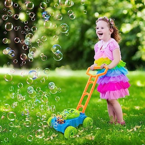 Lydaz Bubble Lawn Mower for Toddlers 1-3, Outdoor Bubble Blower Machine for 1 Year Old Boys Toy Gifts, Kids Easter Push Summer Outside Garden Toys, Birthday Gifts for Preschool Baby Boys Age 1 2 3