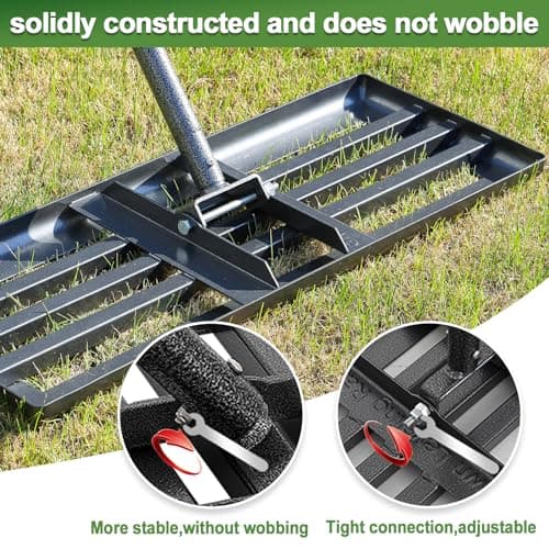 Lawn Leveling Rake, 30 Inch Heavy Duty Lawn Leveler with Adjustable Handle, Yard Soil Grass Dirt Leveling Rake Ground Level Tool (5FT)