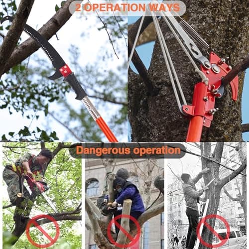 Pole Saws for Tree Trimming, 7.3-27 ft Manual Pole Saw Extendable Tree Trimmer, Long Branch Trimmer Tree Pole Pruner Saw Blades and Scissors Set for Pruning Palms and Shrubs (Red)