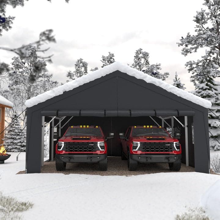 Bepatio Carport, 2 Car 20 x 20 Heavy Duty Metal Carport, Extra Large Car Port with Side-Opening Doors & Roll-Up Windows, All Weather Outdoor Portable Garage